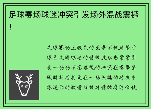 足球赛场球迷冲突引发场外混战震撼! 足球赛场球迷冲突引发场外混战震撼!